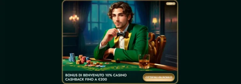 Bonus di Benvenuto 10% Casino Cashback fino a €200