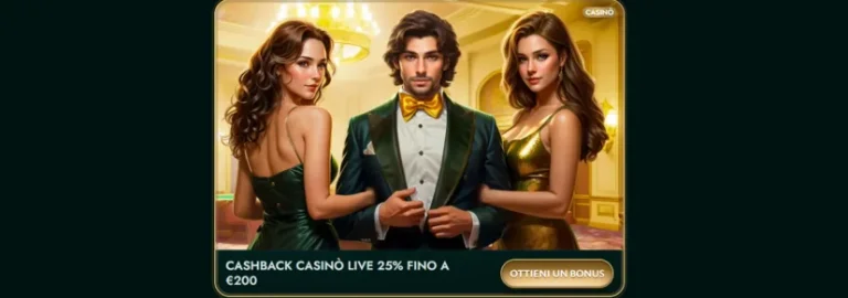 Cashback Casinò Live: 25% Fino a €200